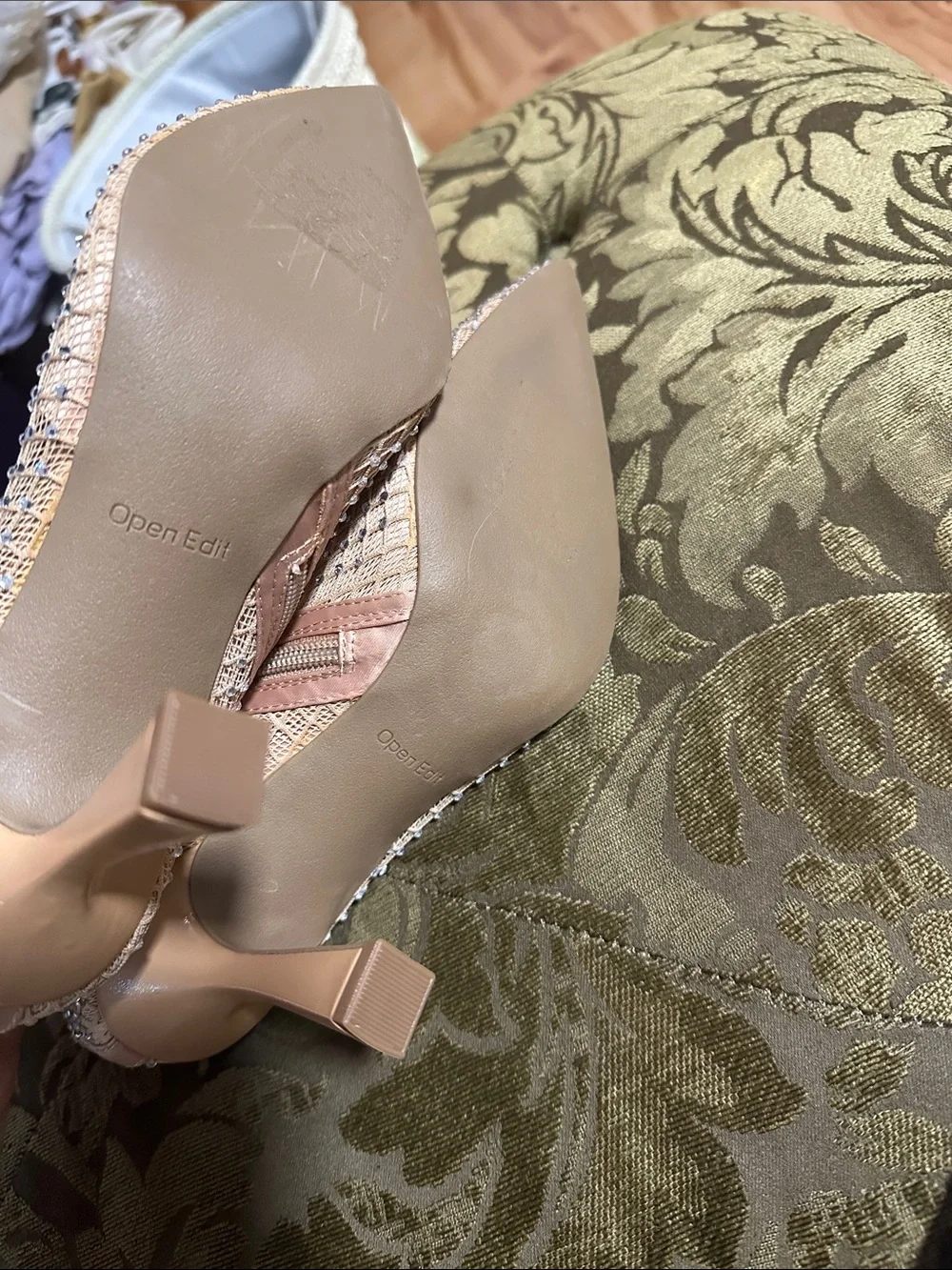 Women's Nude Mesh Ankle Booties with Embellished Rhinestones new no tags